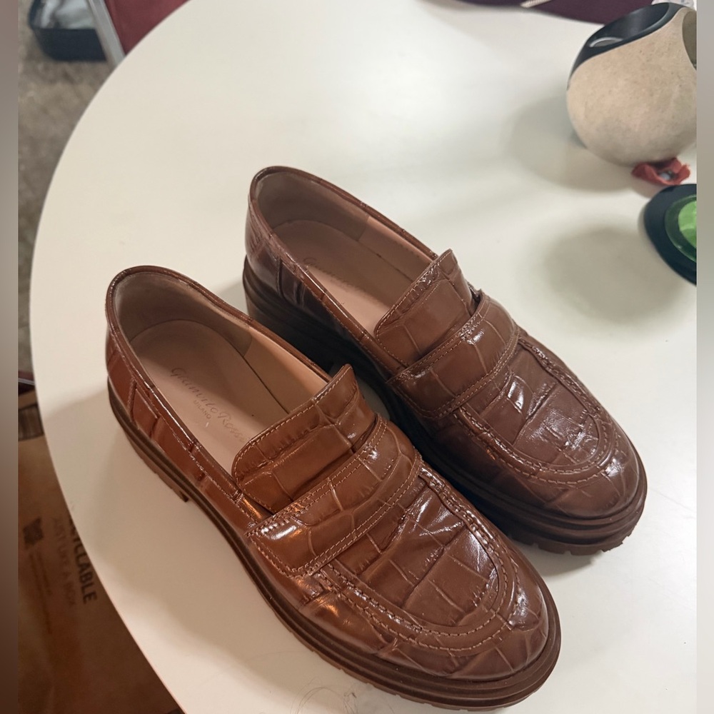 Gianvito Rossi Brown Croc-Embossed Leather Loafers